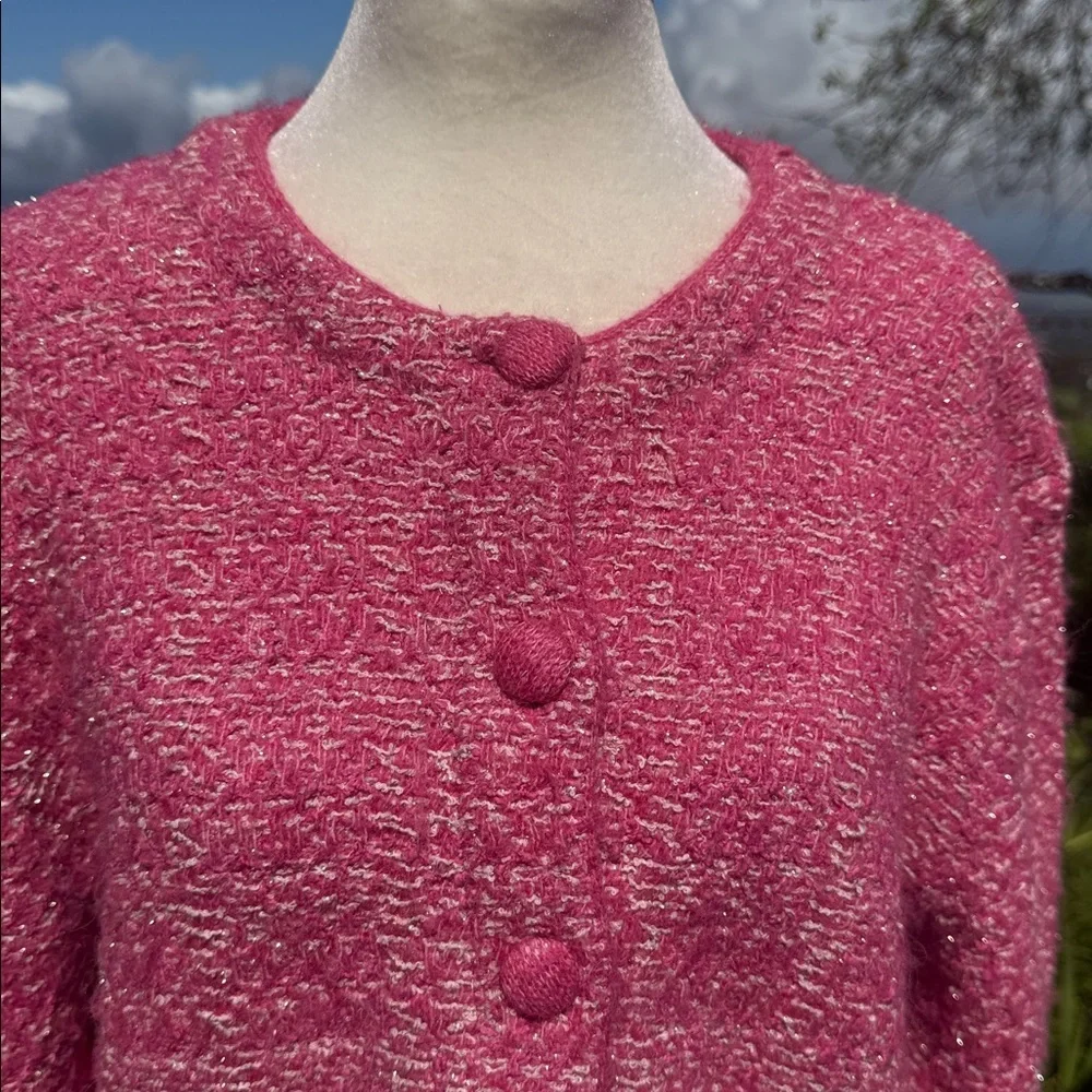 ZARA pink knit button-up cardigan sweater Jacket cropped Croquette - Picture 4 of 8